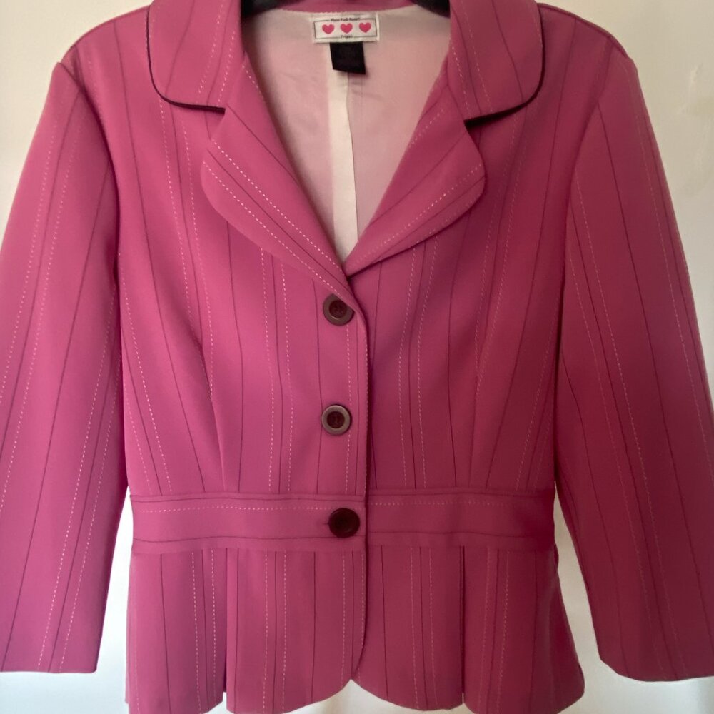 BARBIE PINK 3/4 Sleeve Stripe Pleated Blazer